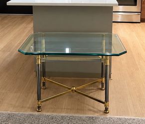 Pair of Vintage Brass & Chrome Glass-Top Side Tables