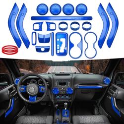 26PCS Full Set Interior Trim Kit Compatible with Jeep Wrangler JK JKU 2011-2018 2&4-Door Inner Center Console Trim, Door Handle, Cup Holder Cover, AC 