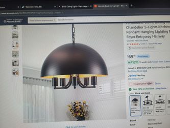 Heircido Black and Gold Dome Chandelier 5-Light