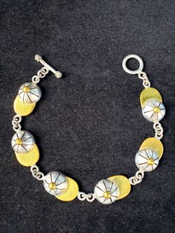 $29. STERLING Silver/Brass Baseball/Jockey Cap Link Bracelet ~ 8 1/4" Long.