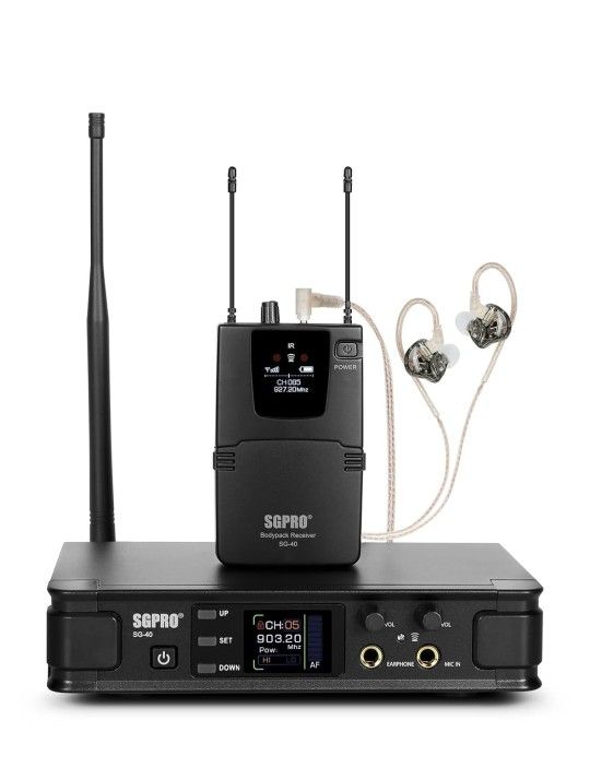 Wireless in-Ear Monitor System, IEM System Mono with Metal Transmitter, Bodypack Receiver Monitor Earphones, 85 Adjustable Frequencies 262ft Operation