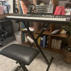 Electric Keyboard With Headphones, Stand, And Stool