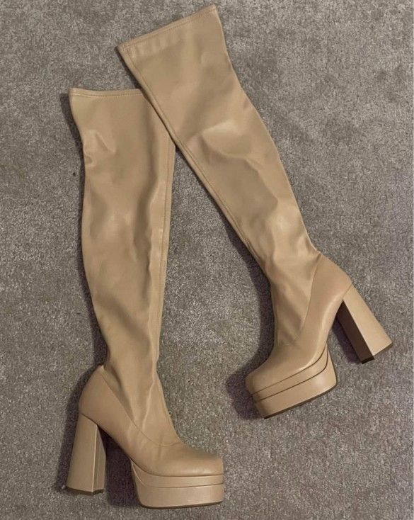 Brown Over The Knee Platform Boots