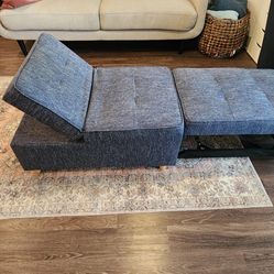 Blue ottoman that converts into lounger-like new