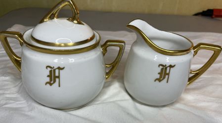 Antique Sugar Bowl and Creamer Hand Painted 