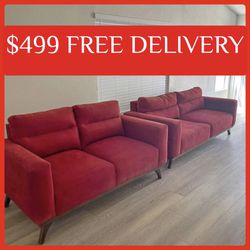 Red EXPENSIVE COUCH SET sectional couch sofa recliner (FREE CURBSIDE DELIVERY) 