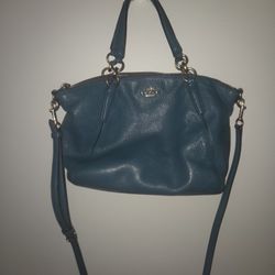 Coach Handbag Turquoise Bag Leather 11x9x3