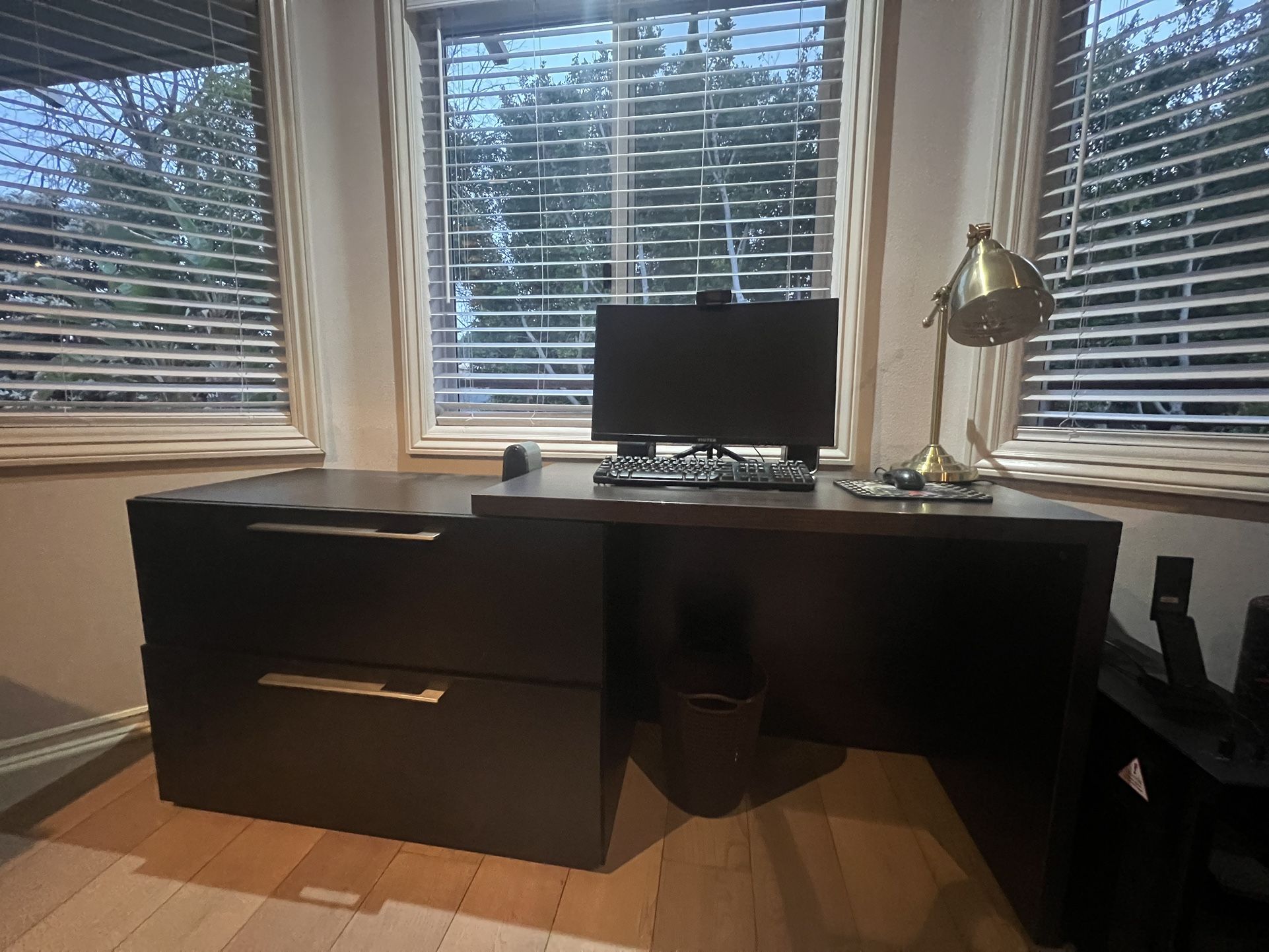 Expanding Desk And Book Case For Sale, Dark Brown Color