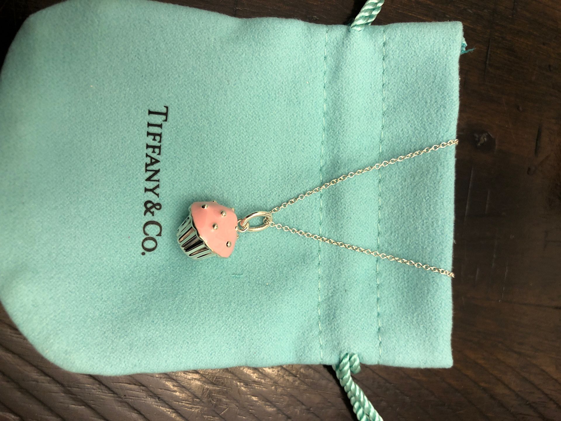 Tiffany Pink Enamel Cupcake Necklace in Sterling Silver
