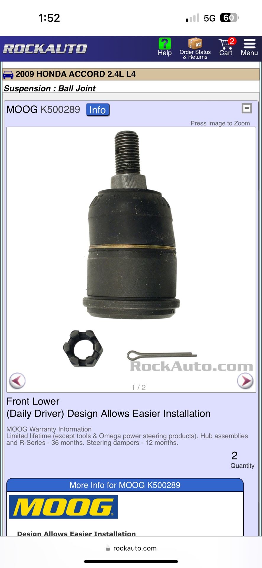 Moog Parts Honda Accord 2009-2012 Acura Tl 2011-2014