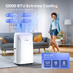 12000 BTU Quiet Portable Air Conditioners For Room Cools Up To 590 Sq.Ft, With Dehumidifier, Fan, Remote Control, Sleep Mode, 24H Timer, Dual Motor Co