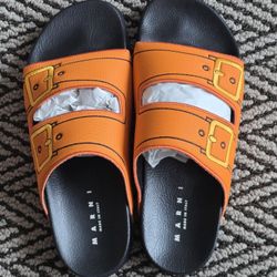 Marni TROMPE L'ŒIL JACQUARD TWO-STRAP SLIDE Size 44