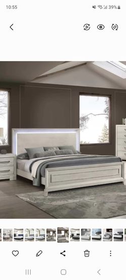 King Size white antique bed with led light & Orthopedic Mattress included