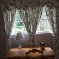 Custom Waverly lined draperies. 2 pairs-each 84x110. 25ea. Twin comforter 15. 2 yards of fabric for 6.00.