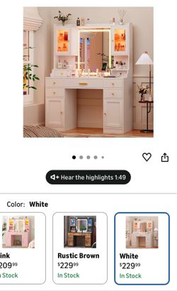 White Makeup Vanity with LED Light & storage chair