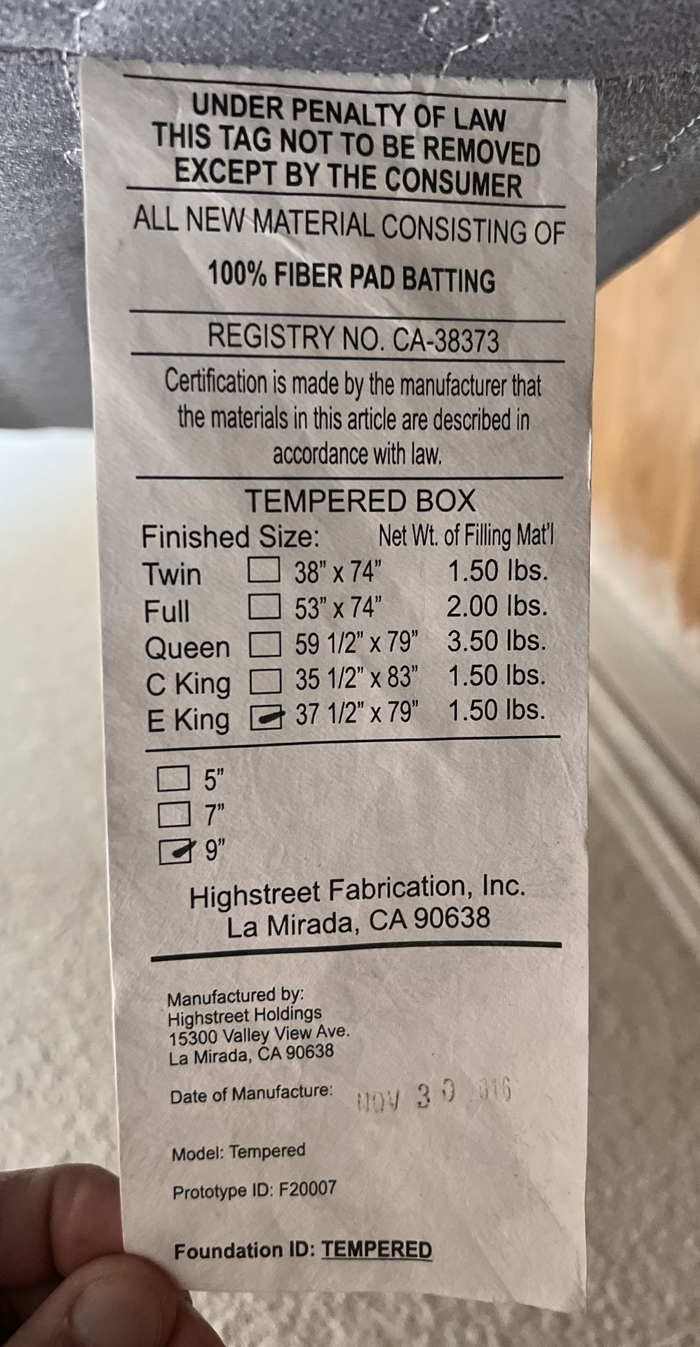 E Califórnia king Bed