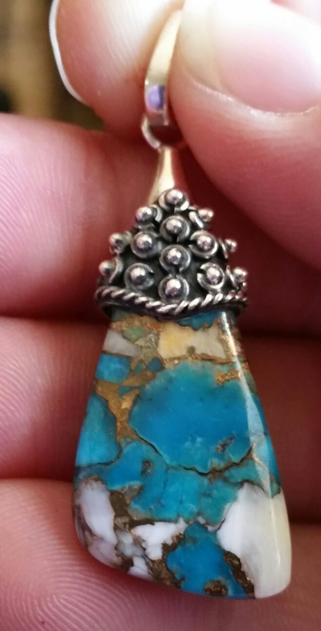 GENUINE SPINY OYSTER & ARIZONA TURQUOISE STERLING SILVER PENDANT JEWELRY