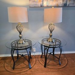Modern Glass End Tables with Matching Lamps – Set of 2