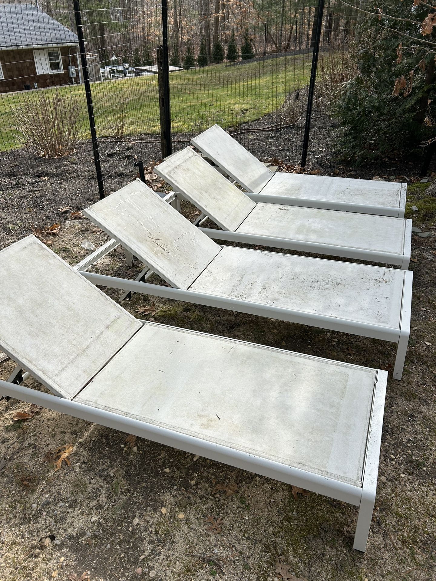 (4) Outdoor White Modern Pool Chaises