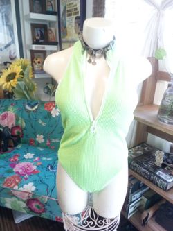 Lime Zipper Bathing Suit
