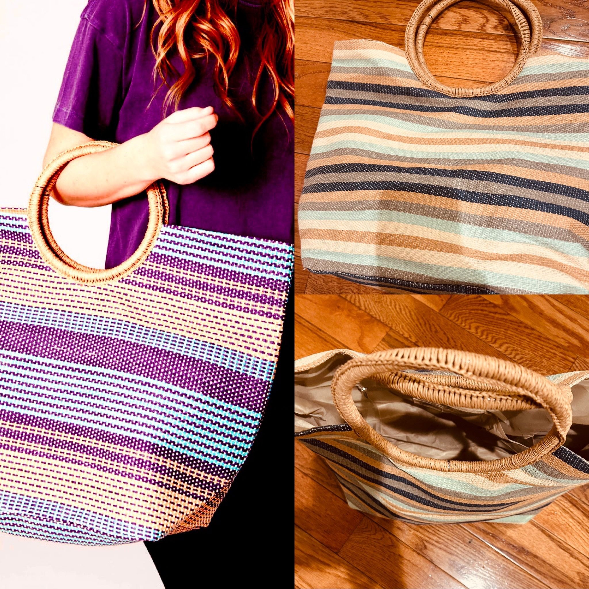 Blue Miami NWT Straw Bag SUPER BOHO Multicolor Stripe Beach/Pool/Shop tote bag