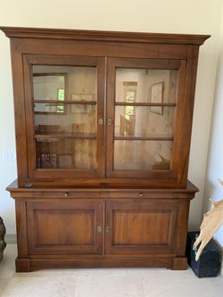 Roche Bobois Provincial Hutch Cabinet In Solid Cherry Wood. Made In France.