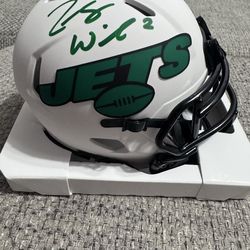 Zach Wilson Signed New York Jets Lunar Eclipse White Speed Mini Helmet Beckett