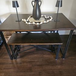 Solid Wood Table With 2 Benches