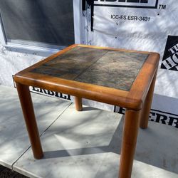 Antique Danish Teak and Stone End Table by Haslev