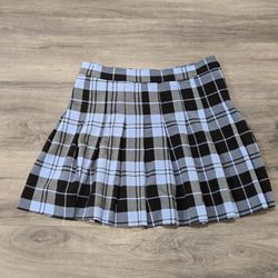 Blue And Black Plaid Pleated Mini Skirt