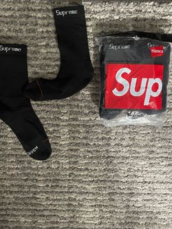 5 pair black supreme socks x Hanes Cushion Crew Socks Black