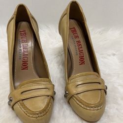 Plz True Religion Hathaway Womens Size 7 Camel Leather Pumps Heels