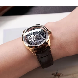 OBLVLO Mens Automatic Watch Luxury Mechanical Luminous Black Gold Wristwatch NEW