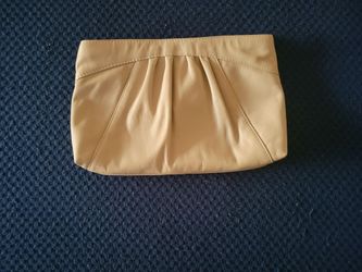 Cream Leather Pleated Clutch Bag