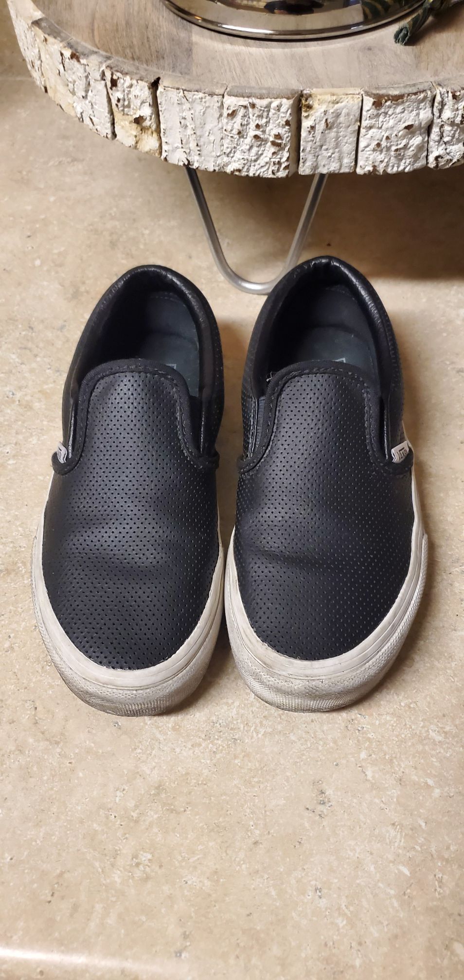 Black leather perforated Vans size 2y
