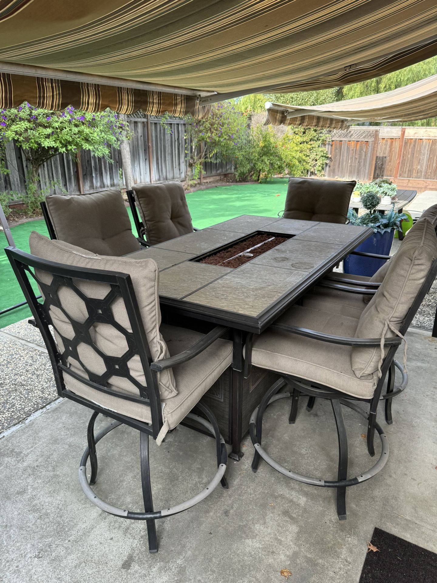 7 Piece Patio Set with Fire Pit + Propane Tank