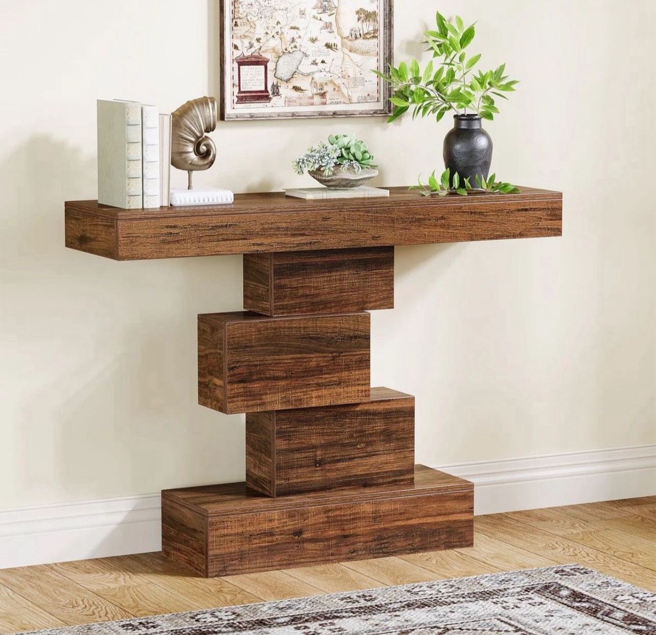 42" C-onsole T-able, W-ood S-ofa Ta-ble A-ccent Ta-ble with Geometric Base