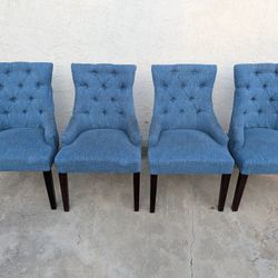 4 Blue Tufted High Back Chairs 