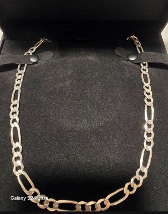 "STERLING SILVER FIGARO NECKLACE" 925  26" INCHES 
