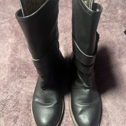 Blowfish Women’s 8 Moto Boots Mid Calf Black Vegan Leather Buckle Boots