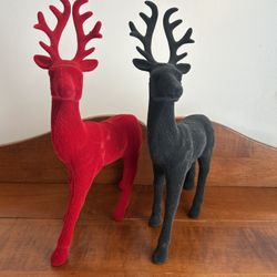 Pair of Felt Material Reindeer About 9” long x 12.5” tall