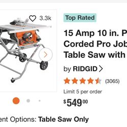 10” Ridgid Table Saw