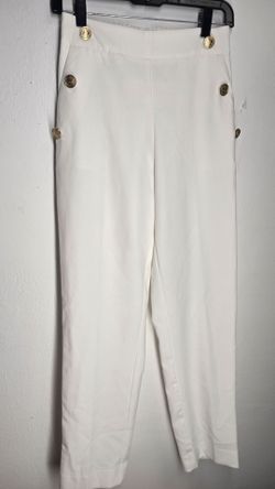 ZARA White Straight Pants XS Gold Buttons 8372/050
