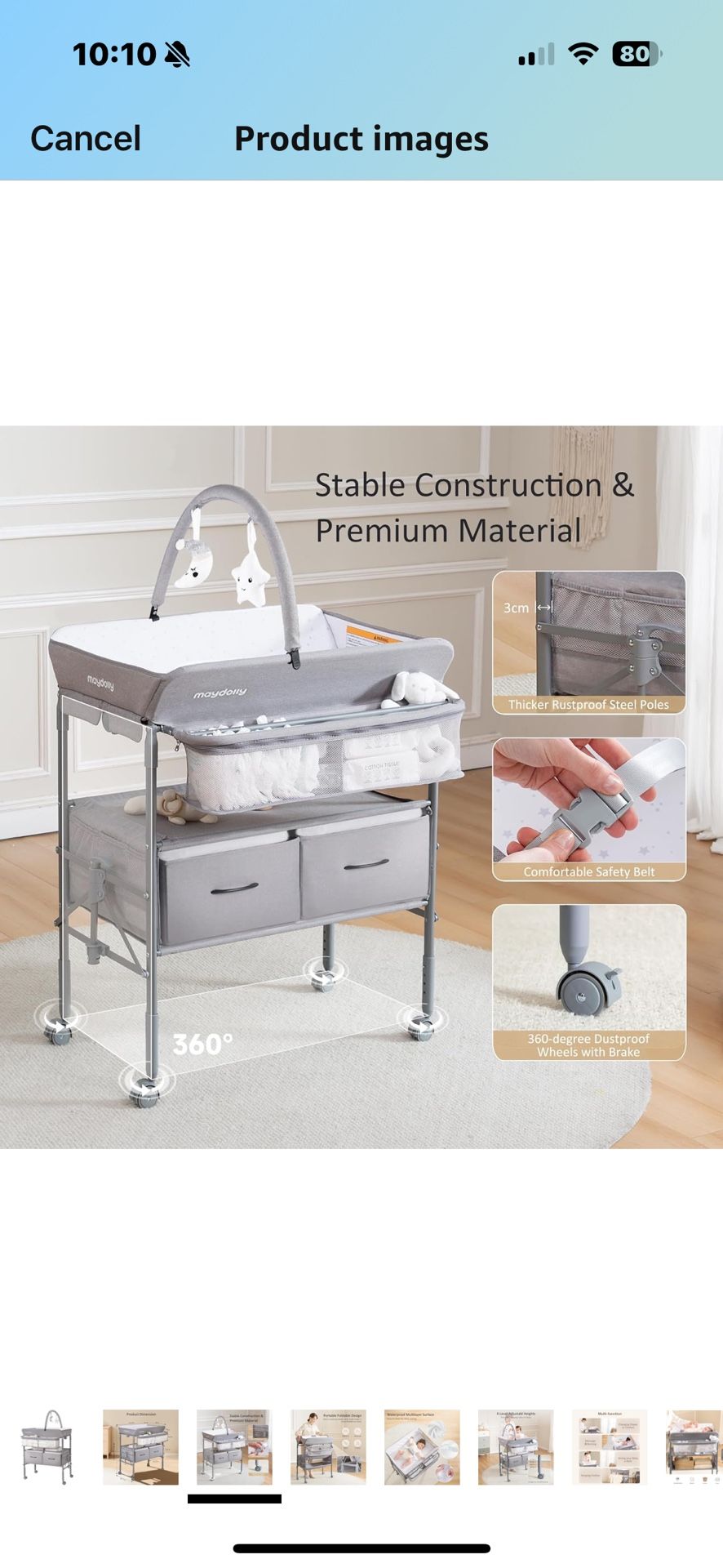 Maydolly Baby Changing Table, Portable Folding Changing Table with Wheels, Waterproof and Adjustable Height, Premium Diaper Changing Station with Two