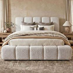 White fabric Queen size bedframe