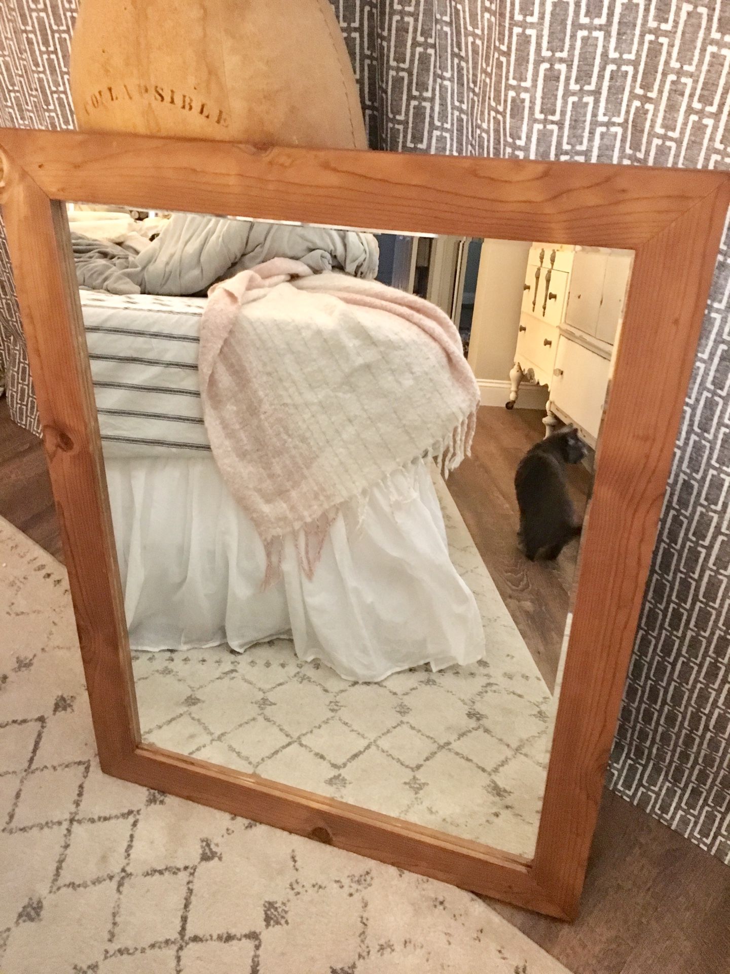 Large mirror with custom wood frame