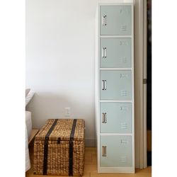 White and Green Metal Storage Locker Cabinet with Five Storage Compartments