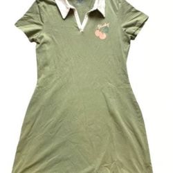 Hurley Dress Womens Medium Sage Green Cherry Logo Collared Shirt Spandex USA
