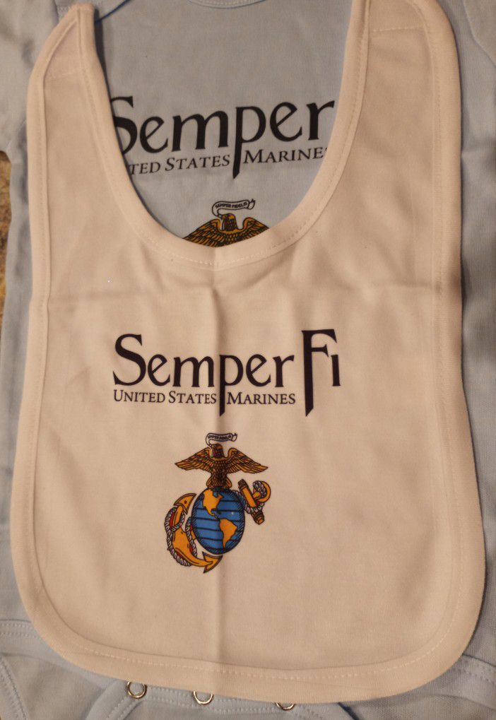 Semper Fi  U.S.M.C 12-18 MTH Onesie And Burp cloth 