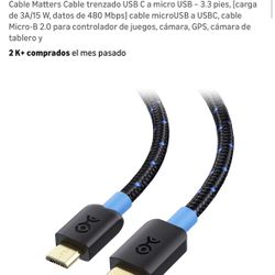 Cable Matters Cable trenzado USB C a micro USB - 3.3 pies, [carga de 3A/15 W, datos de 480 Mbps] cable microUSB a USBC, cable Micro-B 2.0 para control
